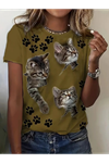 Kadın Kısa Kollu Kedi Ve Pati Baskılı Süprem T-shirt