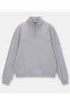 Oversize Yarım Farmuarlı Yakalı Basic SweatShirt - Gri