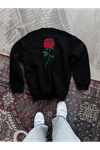 Oversize Üç İplik Bisiklet Yaka Baskılı SweatShirt - Siyah