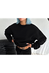 Kışlık Bisiklet Yaka Üç İplik Basic SweatShirt - Siyah