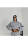 Kışlık Bisiklet Yaka Üç İplik Basic SweatShirt - Gri